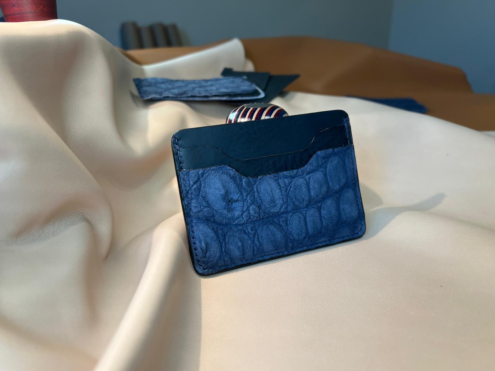 Tuxedo Wallet - Blue Suede Crocodile
