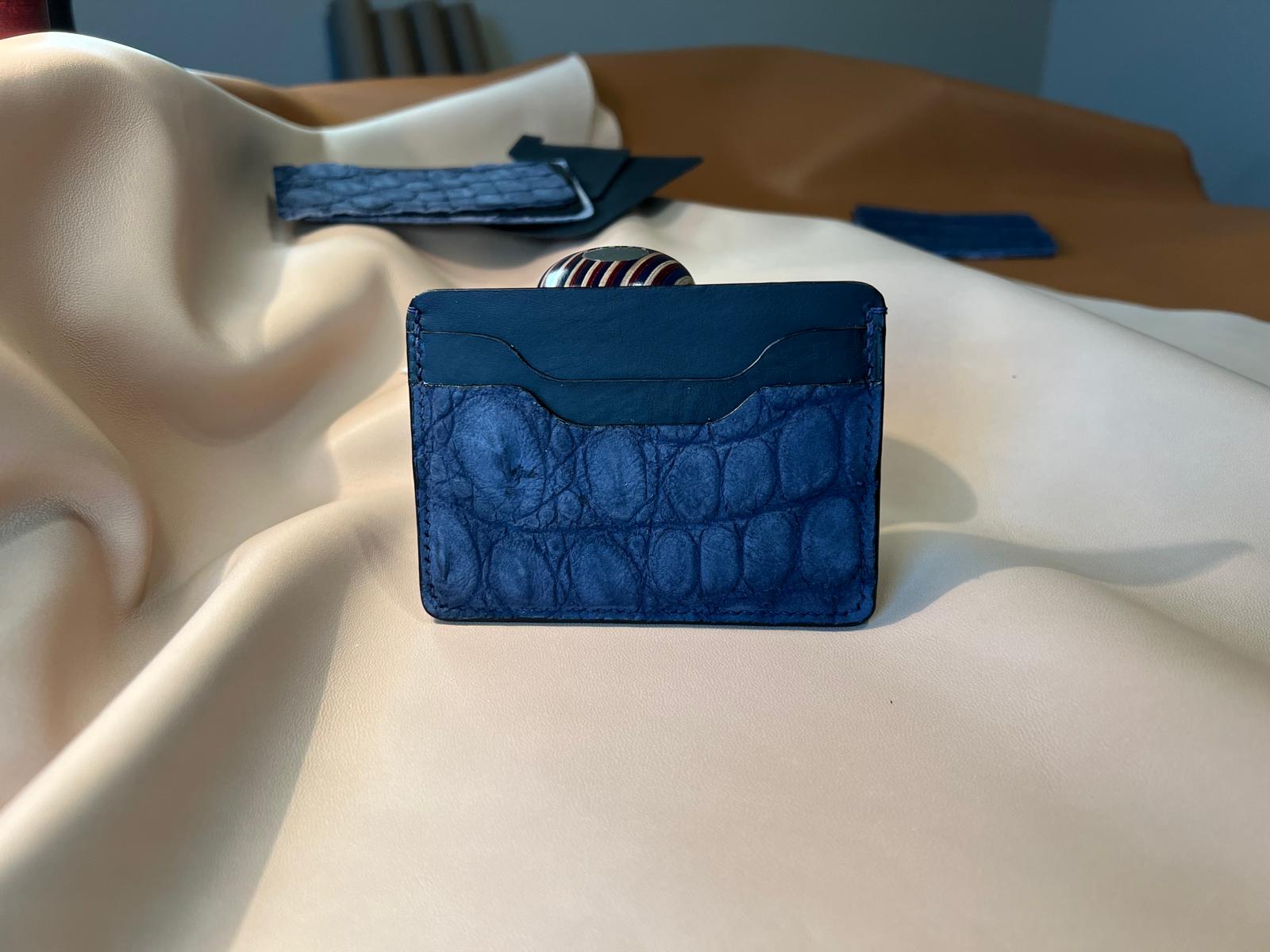Tuxedo Wallet - Blue Suede Crocodile