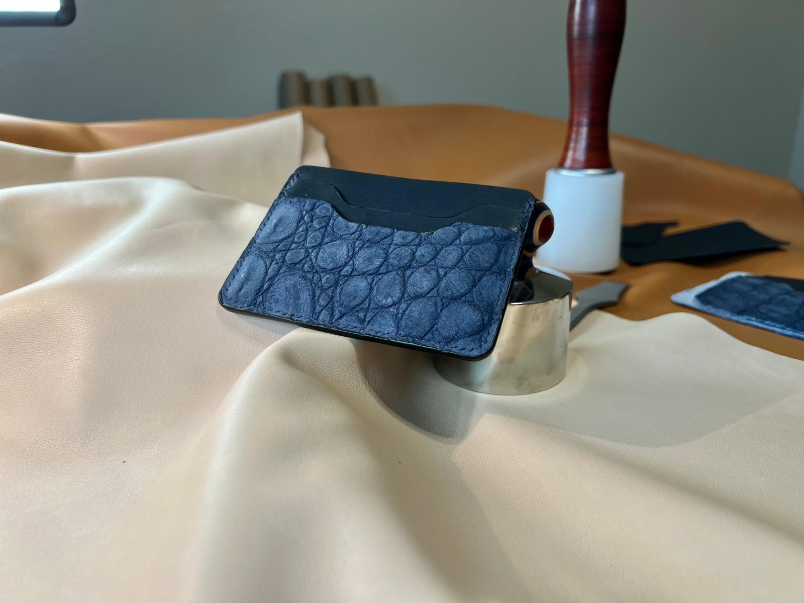 Tuxedo Wallet - Blue Suede Crocodile