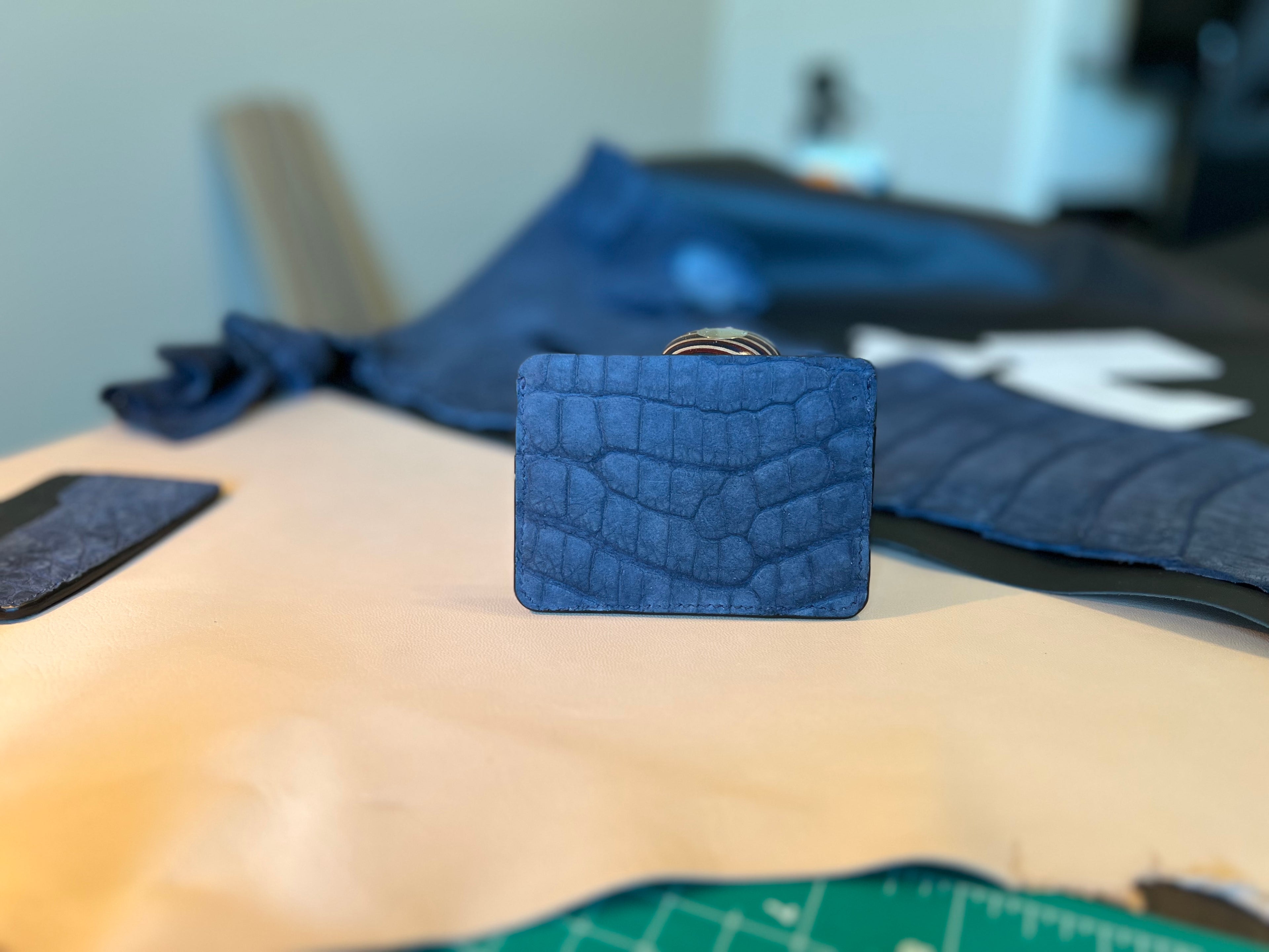 Tuxedo Wallet - Blue Suede Crocodile