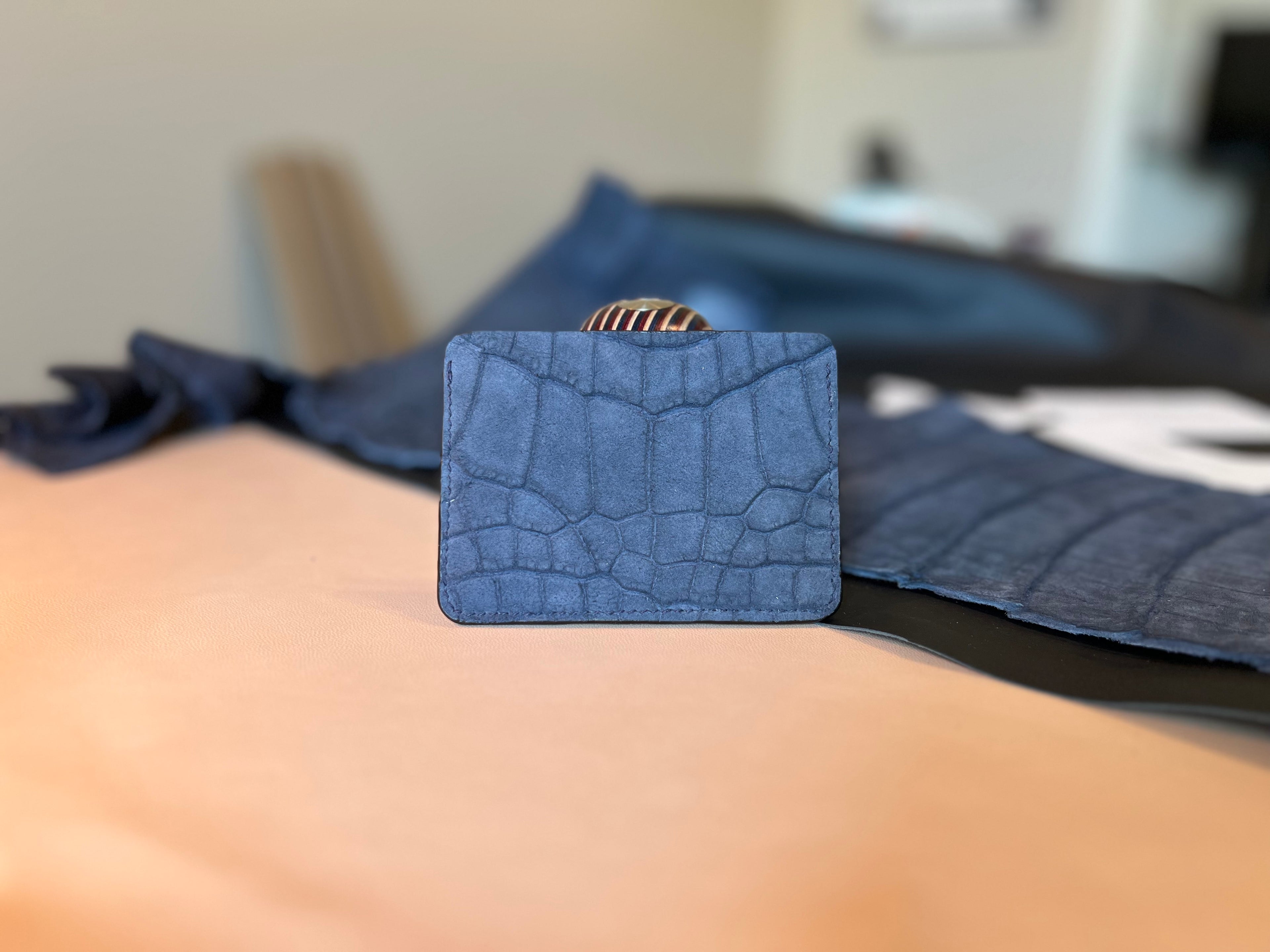 Tuxedo Wallet - Blue Suede Crocodile