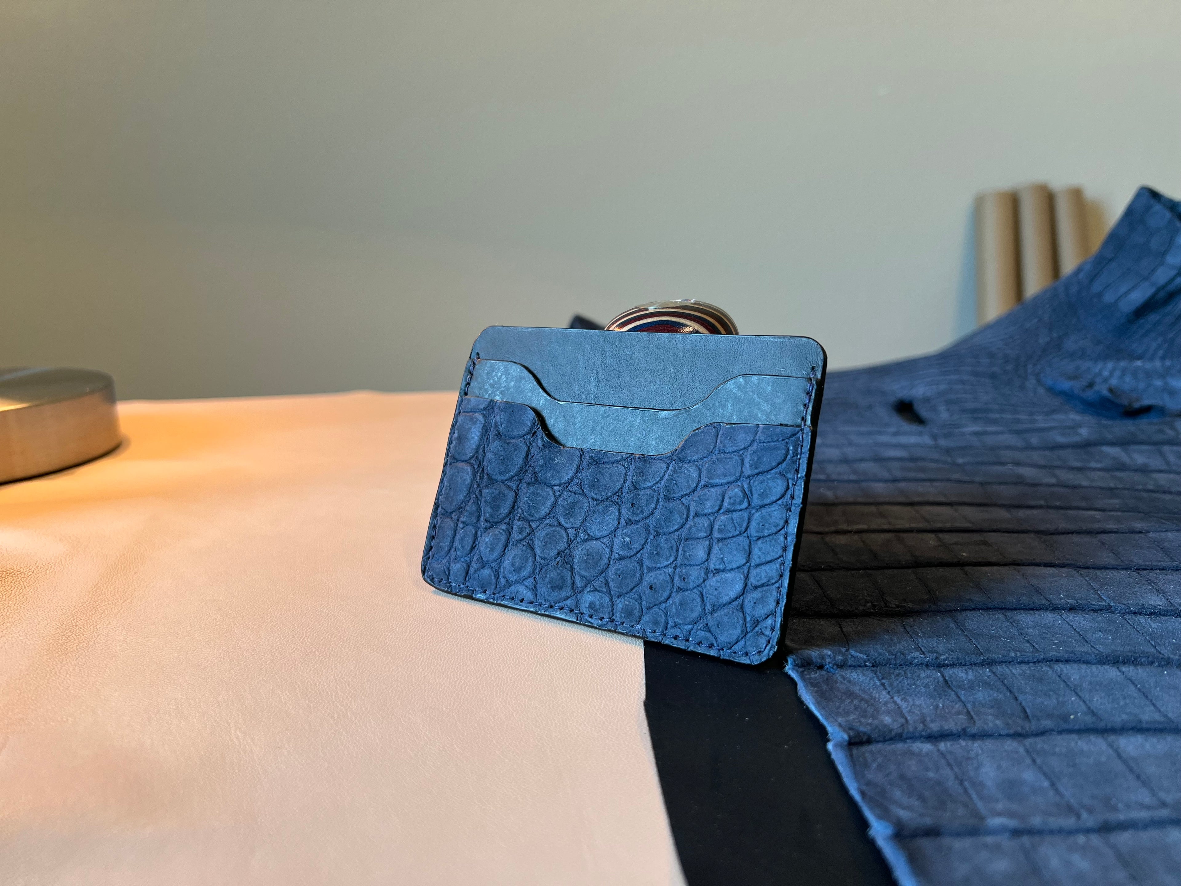 Tuxedo Wallet - Blue Suede Crocodile